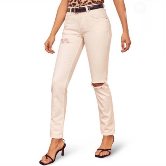 Reformation Julia High Waist Ivory Destroyed Cigarette Jeans Size 29 NWT - Picture 2 of 7